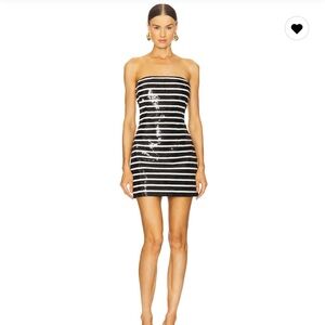 Veronica Beard Striped Mini Dress in Black and White